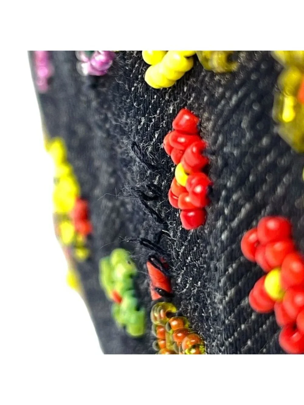 Fendi Zucca Pattern Mamma Baguette Beads Embroidery Shoulder Bag Denim Navy - Picture 8 of 15